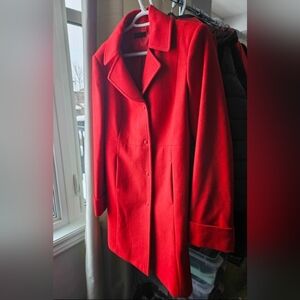 Benetton - Women's Red Wool Pea Coat - Size 44 (8-10)